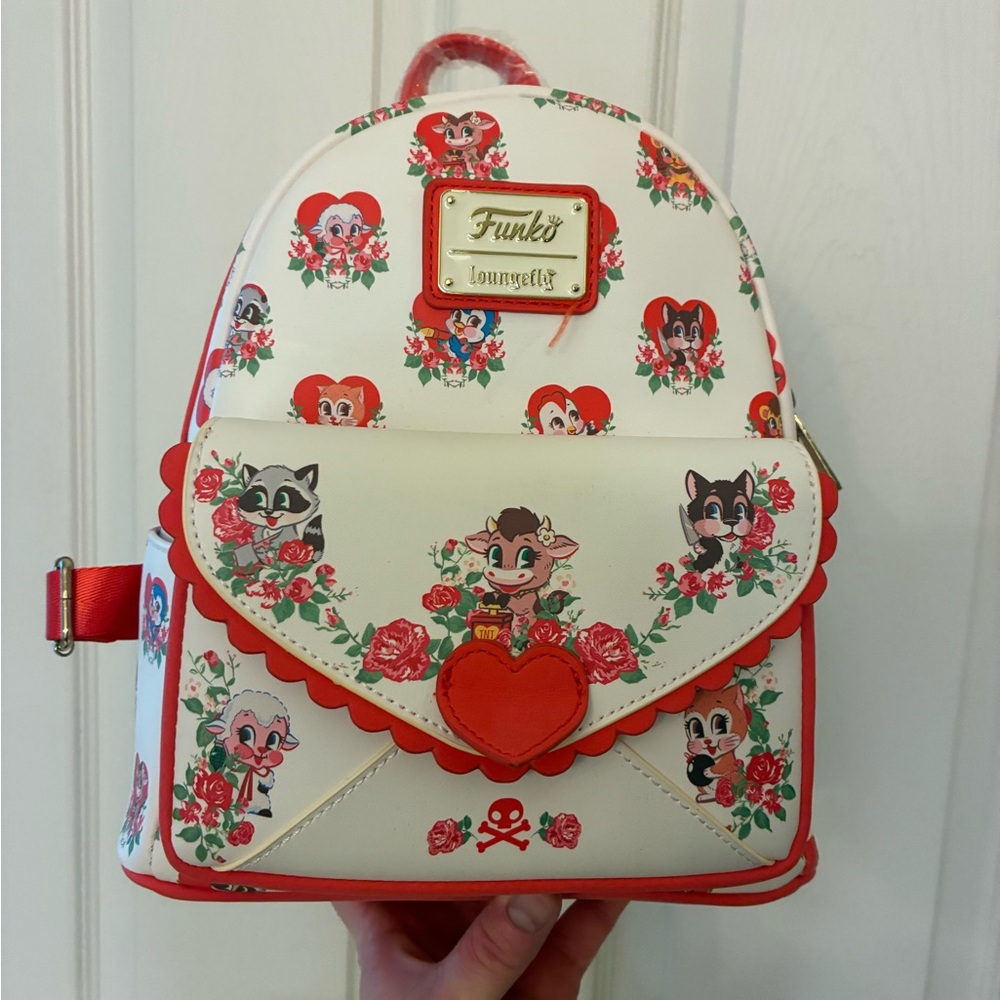 Loungefly white and Red Backpack valentines villainous